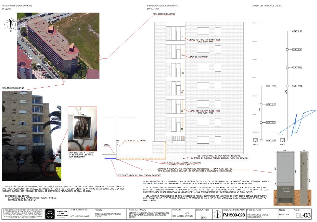 Plano reforma de instalación eléctrica edificio